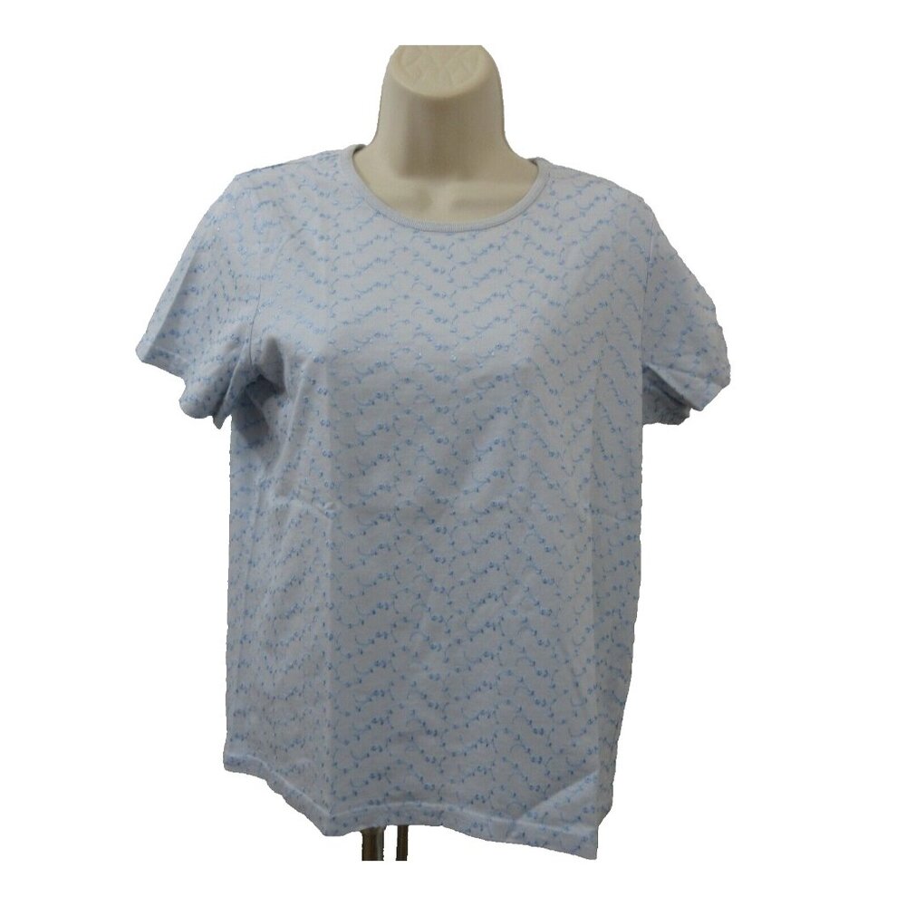 Croft & Barrow T-Shirt Sz Petite Medium Round Neck Short Sleeve Embroidered Tee